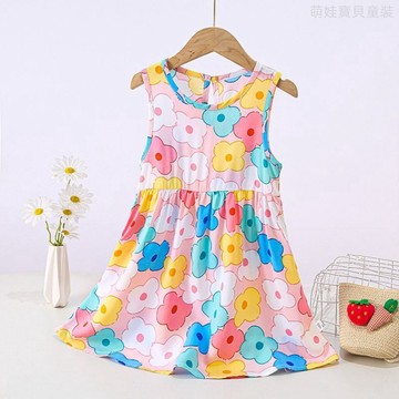 【90-140碼】夏季新品女童薄款田园风棉绸碎花连衣裙 女童碎花裙 女童公主裙 女童薄款度假裙 女童背心裙 女童長裙洋裝