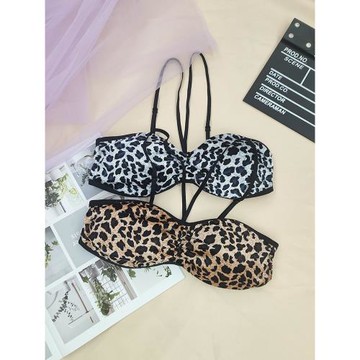 性感內衣女豹紋內衣可調節美背聚攏無鋼圈抹胸透氣無痕舒適文胸罩