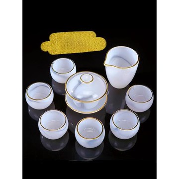 禪意水墨琉璃功夫茶具小套輕奢高檔羊脂玉套裝便攜戶外車載旅行裝