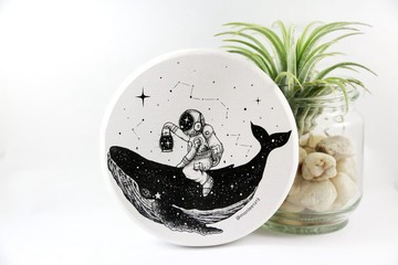 硅藻土/矽藻土吸水杯墊, 太空鯨魚, 星空