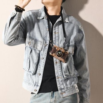 秋冬男士牛仔夾克外套翻領做舊青年休閑純棉茄克風衣工裝外褂上衣