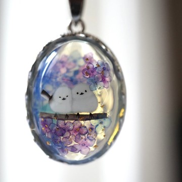 【接單製作】青金石與銀喉長尾山雀金箔項鍊 墜飾項鍊