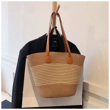 夏日高級大容量編織包托特包單肩包條紋通勤包