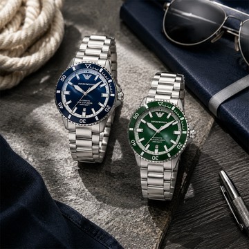 【Armani 亞曼尼】AR60079/AR60080 時尚 日期顯示 夜光 不鏽鋼 機械 手錶
