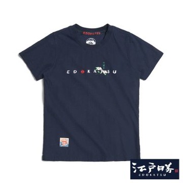 江戶勝 女裝 經典山茶花秀氣短袖T恤-丈青色