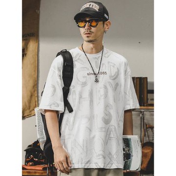 杰雷諾美式重磅純棉短袖T恤男夏季新款大滿印花寬松復古半袖男裝