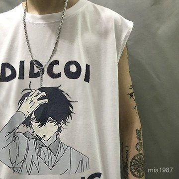 【精品男裝】原宿風日係動漫無袖T恤背心男夏季薄款籃球運動透氣汗衫寬鬆上衣jioyh QQQP