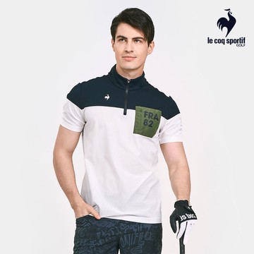 【LE COQ SPORTIF GOLF公雞高爾夫】男款白色吸濕排汗功能UPF50+防曬彈性伸縮剪裁短袖POLO衫 QGV2T211