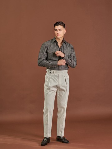 ALCPT005 Two Flats 4 Button Cotton Pants White