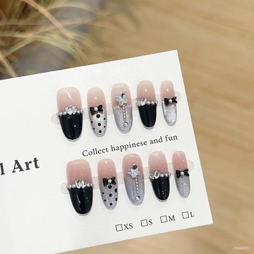 ➕最新設計款穿戴甲💅純手工穿戴甲高級感黑紫色貓眼美甲片橢圓腮紅甲小香風假指甲貼片中橢圓穿戴甲 JMNO