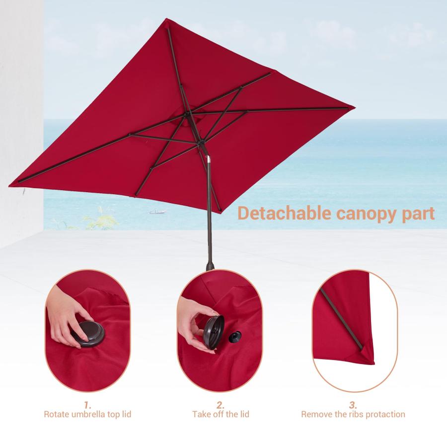 SANLUCE 10 x 6.5ft Market Table Aluminum Umbrella Rectangular Patio Umbrella Featuring Tilt, Crank, and Waterproof Sunshade Canopy