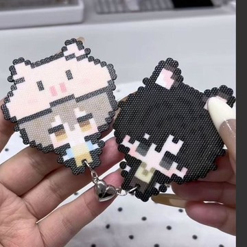 妙妙手作🌸拼豆裝飾 心心相吸磁石 情侶飾品 配件 手鍊 掛墜 送男友 女友 小禮物 手工diy