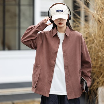 【AMERO】男裝 女裝 長袖襯衫 素面 大口袋 短寬版型