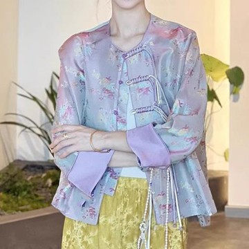 新中式女裝外套春季2024新款氣質高級感國風盤扣上衣闊腿褲兩件套