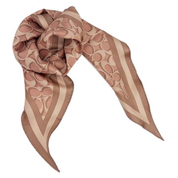 【COACH】經典LOGO 100%蠶絲三角絲巾領巾(粉)