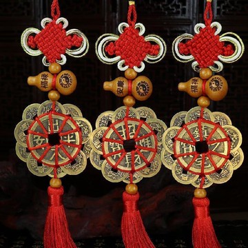 轉105🚚年貨批發🚚新款真銅梅花十帝錢車內掛件出入鎮宅招財銅葫蘆刻字高檔車載掛件