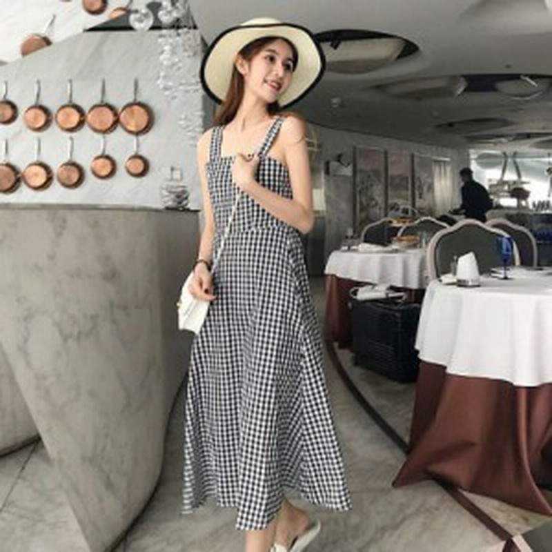 ワンピース キャミワンピ キャミソールワンピース ひざ下丈 モミレ丈 フレア ノースリーブ チェック柄 ギンガムチェック 背中見せ ゆった 通販 Lineポイント最大1 0 Get Lineショッピング