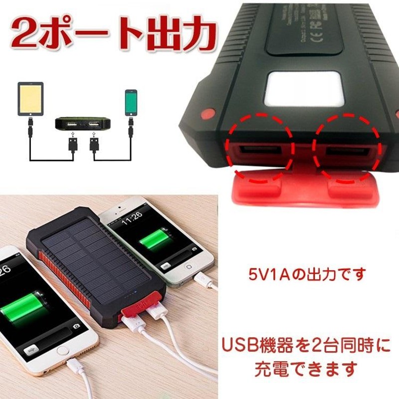 モバイルバッテリー ソーラー充電 大容量 10000mAh 5V 1A ソーラー