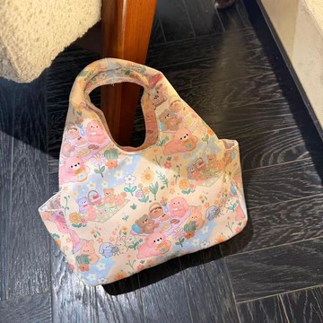 ✨臺灣出貨✨2026爆款時間少女簡約碎花小熊少女可愛卡通印花手提便當收納包