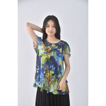 (XL) ming uei雪紡藍色短袖上衣二手衣