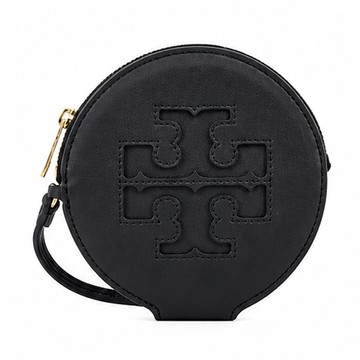 TORY BURCH ELLA BIO 經典LOGO圓形拉鍊卡片/零錢包-黑
