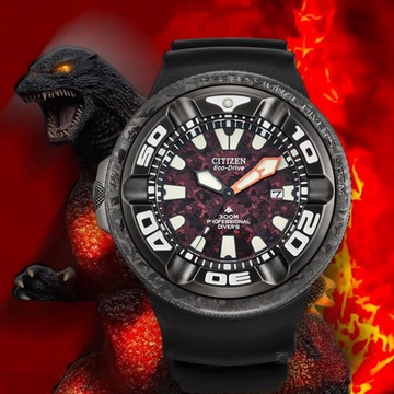 CITIZEN 星辰 紅蓮哥吉拉 哥斯拉 限量聯名錶 PROMASTER 光動能 300米潛水手錶 聖誕節 禮物-BJ8059-03Z
