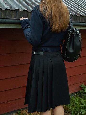 Double Obi Pleated Midi Skirt [BLACK]