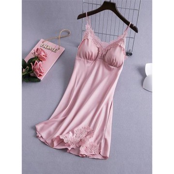 蕾絲吊帶睡裙女夏冰絲性感帶胸墊薄款2023年新款女士韓版誘惑睡衣