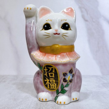 【紫韻秋福】日本清水燒招財貓 | 色繪 紫地 秋草