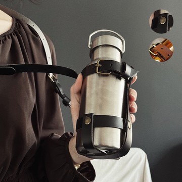 Baby童衣 皮革水壺套 復古杯套 水杯杯帶 可調式杯套 11422