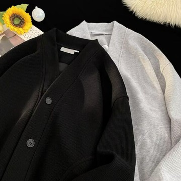 秋冬新款美式針織衫毛衣男款外套寬松V領開衫衛衣潮牌休閑夾克男鑫弘-衣錦男裝