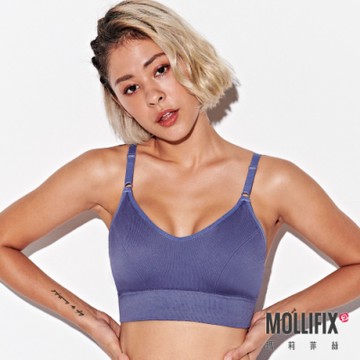 Mollifix 瑪莉菲絲 簡約V型百搭無鋼圈BRA T內衣 (丹寧藍)、瑜珈服、無鋼圈、開運內衣