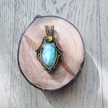 【曲水辰手作】紅寶鉻雲母與虎眼石金屬線編織項鍊