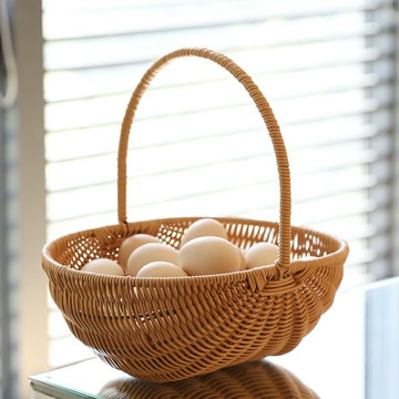 菜籃子購物籃仿藤編織戶外水果籃野餐用品籃 手提花籃插花籃INS風