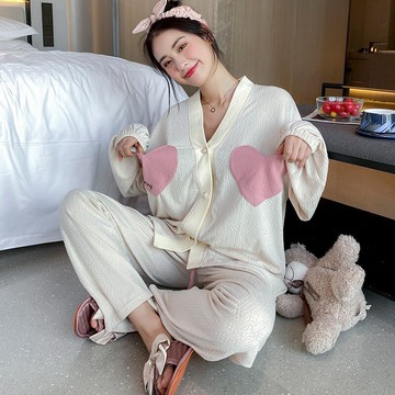 睡衣女春秋提花純棉少女休閑舒適氣質休閑可外穿秋冬季家居服套裝