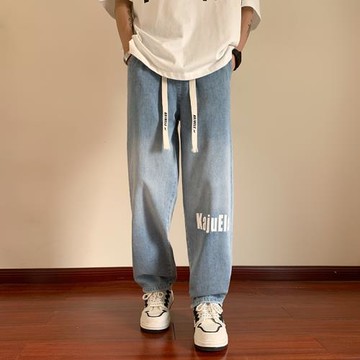 美式復古牛仔褲男款夏季薄款直筒寬松潮牌工裝闊腿男生休閑長褲子