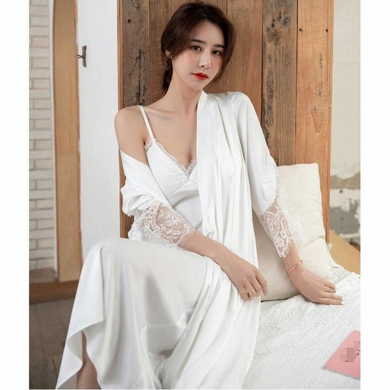 超可愛い レディース ナイトウエア 姫系 ネグリジェ パジャマ 寝巻き 長袖レース 純綿 部屋着 大人 女性 前開き ワンピース2点セット 通販 Lineポイント最大get Lineショッピング