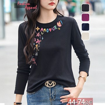 圓領蝴蝶字母燙印上衣(16)【116448X】【現+預】☆流行前線☆