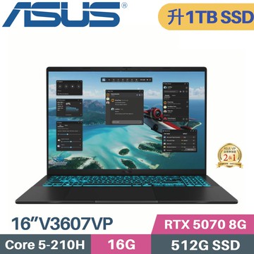 ASUS V16 V3607VP-0021K210H (C5-210H/16G/1TB SSD/RTX 5070/W11/16)特仕