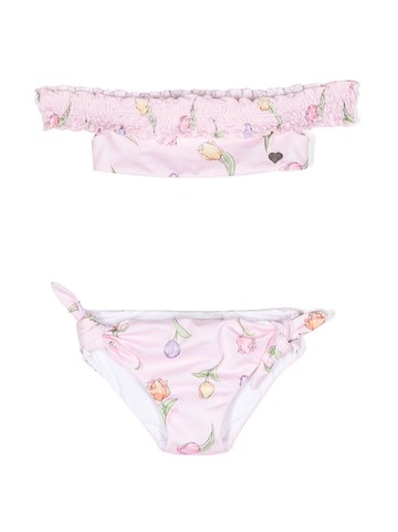 Monnalisa - floral-print bikini set - kids - Polyester/Elastane/Polyester/Elastane - 9 - Pink