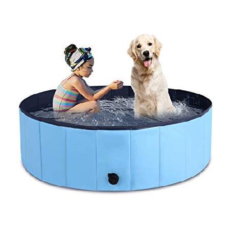 MorTime Foldable Dog Pool Portable Pet Bath Tub Large Indoor ＆ Outdoor Collapsible Bathing Tub for Dogs and Cats (L, 63" x 12")