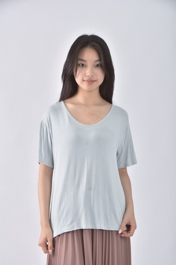 (L) f s d圓領藍色短袖上衣