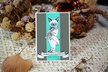 貓咪音樂家 - 日製動物療癒防水貼紙 / 小卡片 / 行李箱 / 筆記型電腦