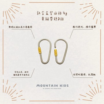 （山小孩）現貨，鈦合金登山扣 4g 黃銅帶鎖D扣 鑰匙圈