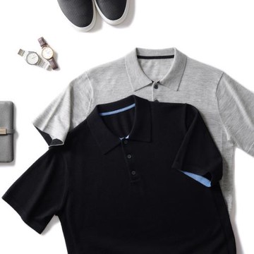 60支精紡羊絨短袖男Polo領薄款100%山羊絨針織翻領T恤衫春夏款