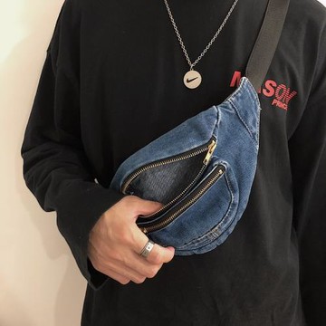 ins男潮流街頭滑板后背騎行牛仔小包港風斜挎包手機胸包復古腰包