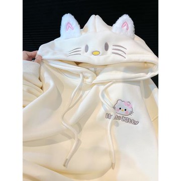 韓版小眾初中學生減齡刺繡卡通連帽衛衣女春秋季重磅小個子上衣潮