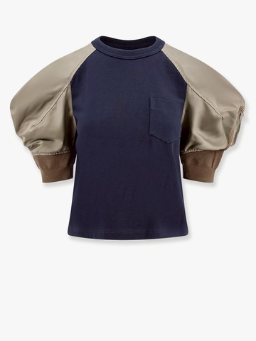 Cotton t-shirt with nylon short sleeve - SACAI - gender_Woman