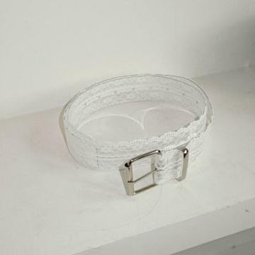 白色蕾絲皮帶 女生腰帶 韓系皮帶 銀色方釦 低腰皮帶 牛仔褲腰帶 Y2K穿搭 D491