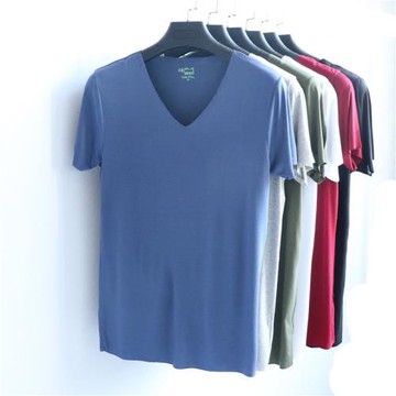 春夏男士莫代爾無痕運動短袖內衣V領背心純色大碼T恤打底汗衫